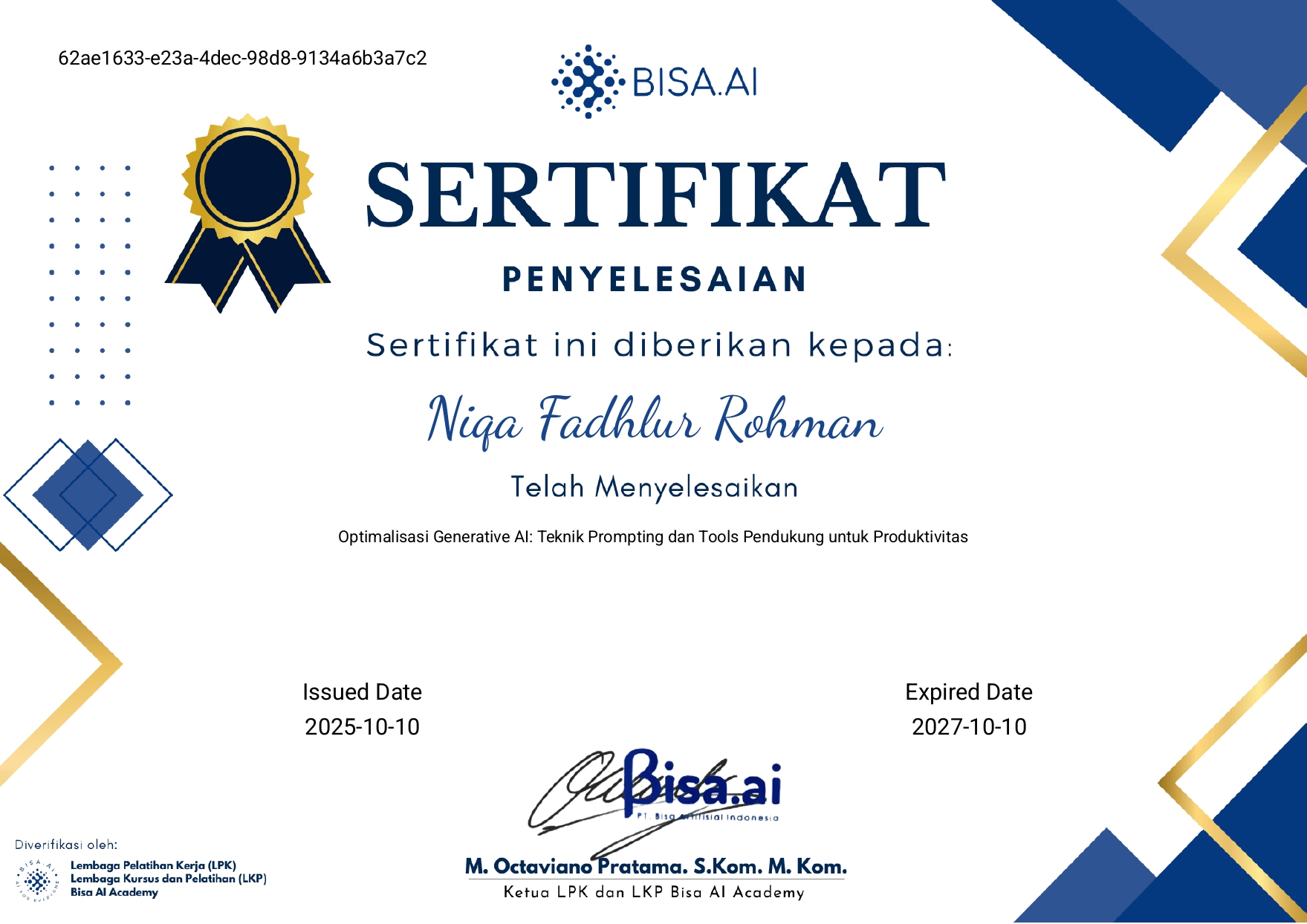 Sertifikat Generative AI BISA AI